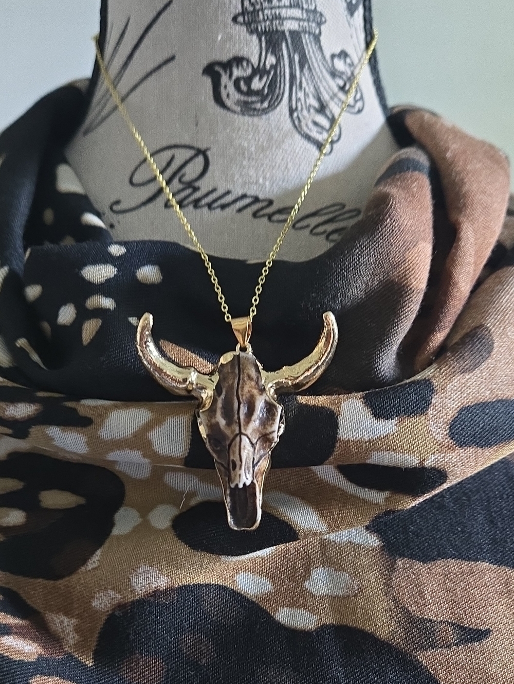 Gold Bull Skull Pendant Western Necklace - Trending Now